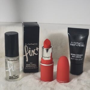 MAC Cosmetics Travel Bundle With Fixing Spray, Primer And Lipstick